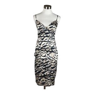 Roberto Cavalli Vintage Silk Blue & Cream Feather Print Spaghetti Strap Dress